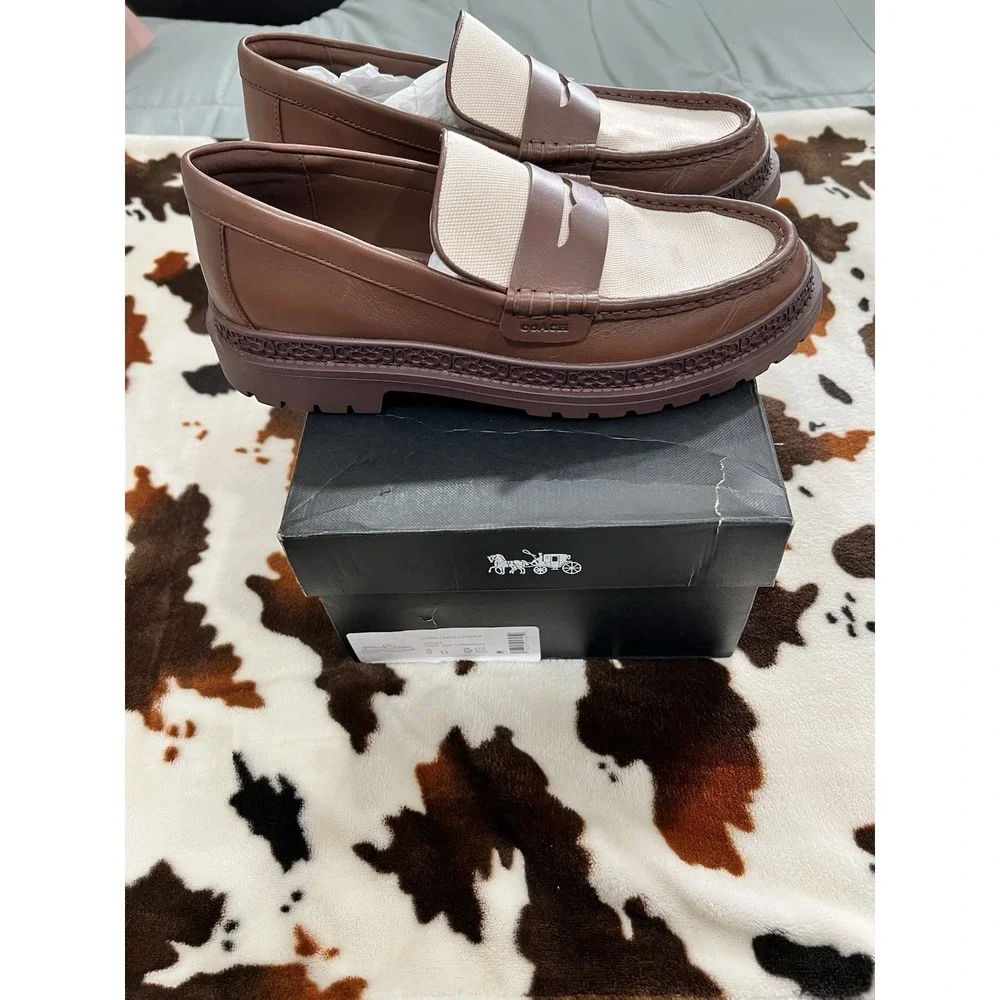 Coach Men's Cooper Saddle Signature Canvas Leather Loafers Slip-On Size 9D NIB - Picture 5 of 7